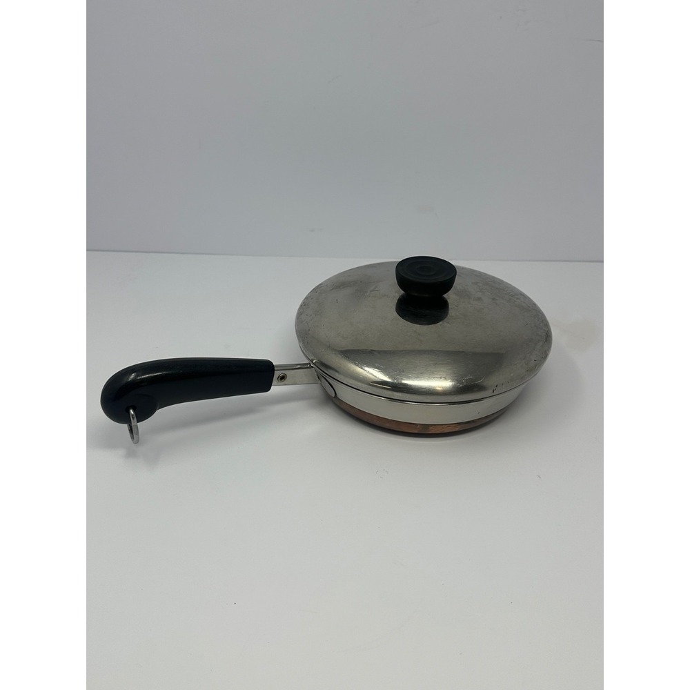 Vintage Revere Ware 7" Skillet & Lid Stainless Steel Copper Bottom Rome NY V2